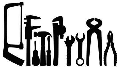 axe, black, clip art, company, illustration, industrial, industry, logo, maintenance, man, mechanic, object, professional, repair, saw, service, set, shop, sign, silhouette, symbol