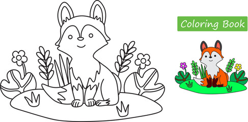 Naklejka premium Coloring pictures of cute orange foxes. Preschooler activity paper. learn mearnai. Child education. Vector illustration