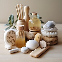 Fototapeta na wymiar Eco-Friendly Natural Kitchen Cleaning Items. Generative AI