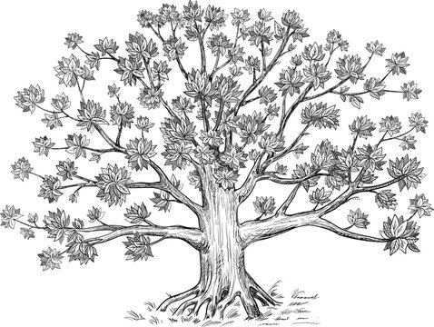 Decorative family tree. Hand drawn vector illustration. For decoration and design.