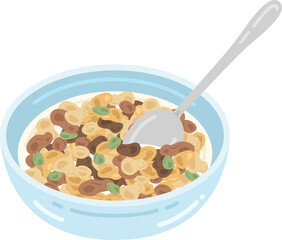 牛乳をかけた、グラノーラのイラスト