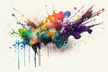 Multicolored abstract paint splash with drips on paper textured  background