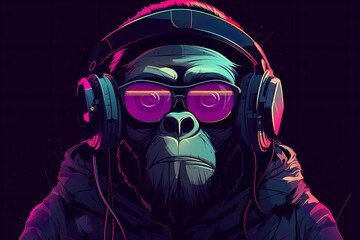 cyberpunk style monkey illustration flat design
