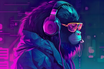 cyberpunk style monkey illustration flat design