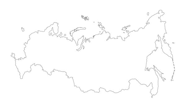 Outline Russia map sketch on white background. Thin hand drawn line contour, country borders. Isolated vector element for banner background design, geographic, travel, russian event illustration.