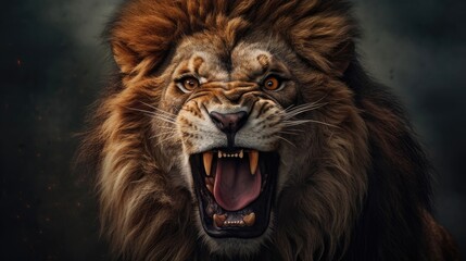 Fototapeta premium Close Up Angry lion head generative AI