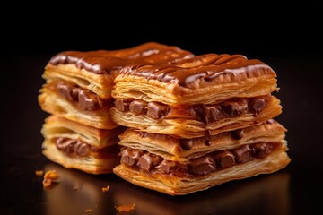 Homemade Chocolate Cream Puffs against a background. Generative AI