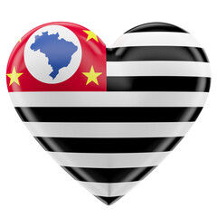 Flag of the Brazilian state of São Paulo in the shape of a heart in 3d render