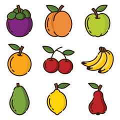 Set of fruit line art vector.