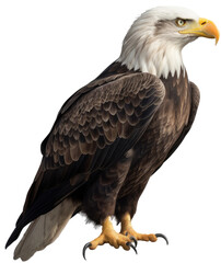 Full body portrait of an american bald eagle isolated on white background as transparent PNG, side view, generative AI animal