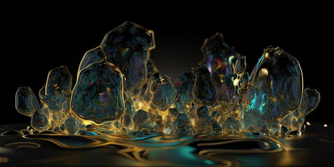 Metallic golden swirls morphing abstract fluid art