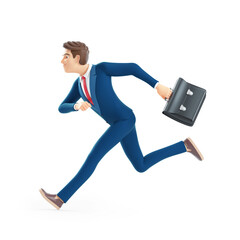 3d cartoon businessman running with a briefcase - obrazy, fototapety, plakaty