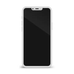 Silver 3D Realistic Phone Mockup Frame With Front View Blank Screen