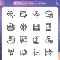 Banking and Finance Vector Outline icon Set 06