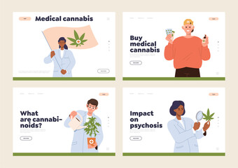 Landing page set for online service of research laboratory and pharmacy offer cannabis medicinal use