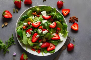 salad plate with herbs and berries - generative ai
