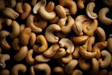 Nuts at the dark background. Generative AI.