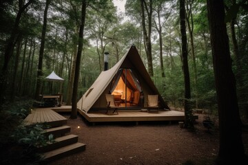Tent in the jungles. Generative AI.
