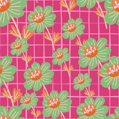 Fototapeta na wymiar Simple chamomile flower seamless pattern. Decorative naive botanical wallpaper. Cute stylized flowers background.