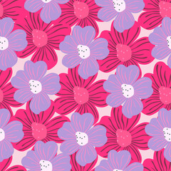 Big bud chamomile flower seamless pattern in simple style. Cute stylized flowers background.