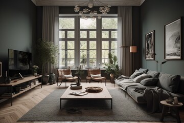 Furnished living space .highly detailed cinematic shot.Generative AI