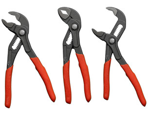 A black and red hand pliers / open and closed isolated Pipe Wrench or tongue and groove pliers /...