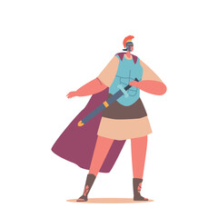 Fototapeta na wymiar Roman Soldier Character Disciplined And Highly Trained, Equipped With Armor And Weapons, Vector Illustration