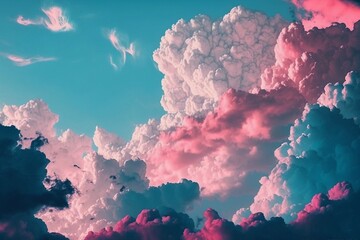 Vibrant Sky: Pink Clouds and Blue Background. AI
