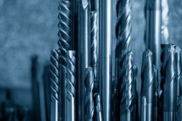 Obraz premium Close-up scene group of the high speed flat end mill for CNC milling machine.