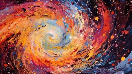 Papier Peint photo autocollant Mélange de couleurs Bright cosmic spiral. Galaxy in bright colors, abstract painting. Nebulae and stars in space. Generative AI.