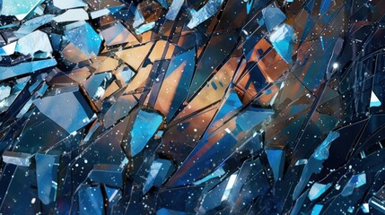 Broken glass background. Shiny shards of a broken mirror. Generative AI.