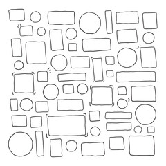 Doodle frames set. Square, round and oval borders. Vector illustration isolated on white background.