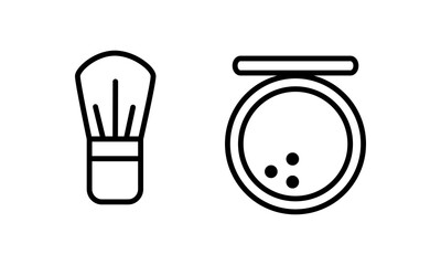 Set powder brush and  makeup powder. Isolated on white background. For social networking, app, web. 
