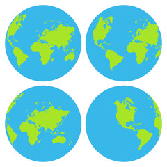 Earth globe icon set. World icon in different positions, planet.