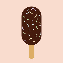 Chocolate ice-cream Popsicle with colorful sugar flat icon vector