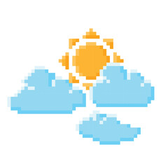 Sky, the Sun with cloud icon. Pixel 8 bit style