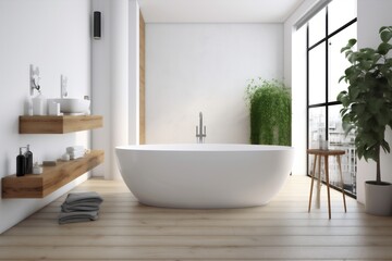 Fototapeta na wymiar luxury wood interior home modern bathtub house window bathroom architecture white. Generative AI.