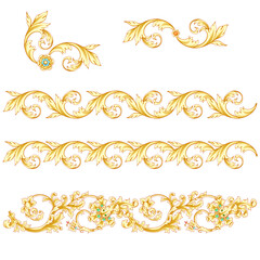 Gold swirl set of vintage elements, cliparts, frames.