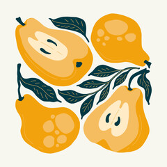Fruits abstract elements. Food and healsy composition. Modern trendy Matisse minimal style. Fruits poster, invite. Vector arrangements for greeting card or invitation design © KozyPlace