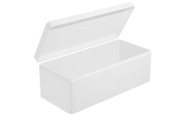blank box rectangular open with cover lid and clean on a white background, perfect for presenting 3D rendering box model advertisements.