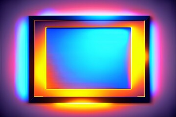 Rectangular frame with neon light , Light effect. Blue frame. - generative ai
