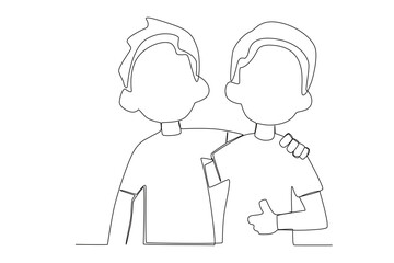 The two boys are friends. Friendship Day one-line drawing