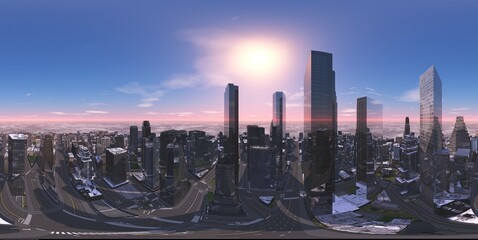 Panorama of the city. Environment map. HDRI map. equidistant projection. Spherical panorama. 3D rendering - 604946304
