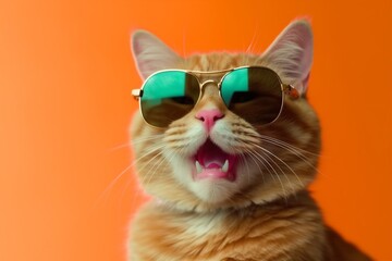 neon animal fashion funny portrait sunglasses cute cat colourful pet. Generative AI.