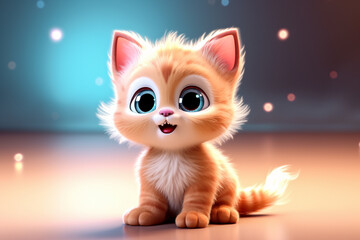 Cute animated baby kitten cat 3D render