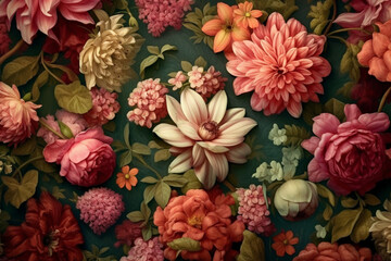 beautiful fantasy vintage wallpaper botanical flower bunch vintage motif for floral print digital background generative ai
