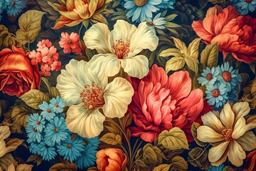 beautiful fantasy vintage wallpaper botanical flower bunch vintage motif for floral print digital background generative ai
