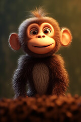 Cute animated baby monkey 3D render