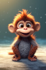 Cute animated baby monkey 3D render