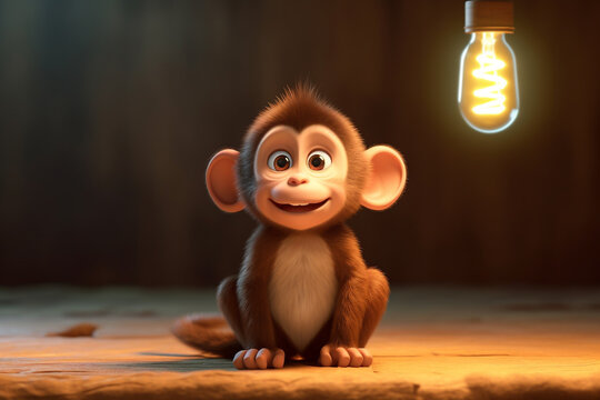 Cute animated baby monkey 3D render